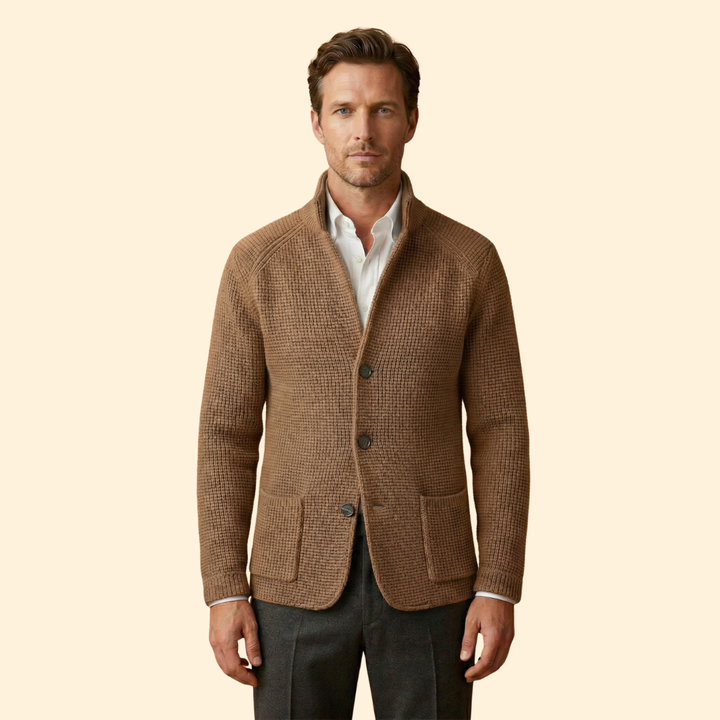 Men’s Knit High Neck Cardigan with Buttons