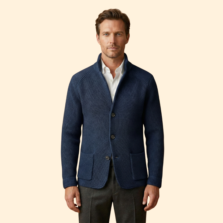 Men’s Knit High Neck Cardigan with Buttons