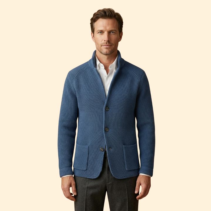 Men’s Knit High Neck Cardigan with Buttons