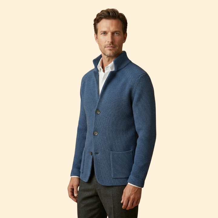 Men’s Knit High Neck Cardigan with Buttons