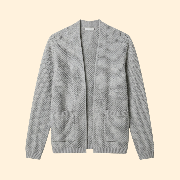 Men's Knitted Cardigan with Open Front and Ribbed Hem