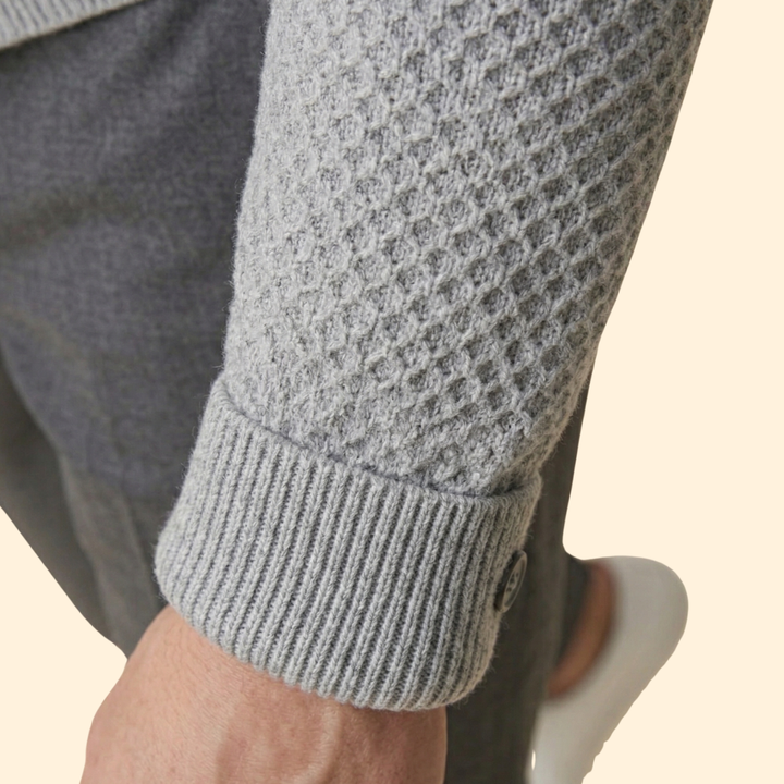 Men's Knitted Cardigan with Open Front and Ribbed Hem