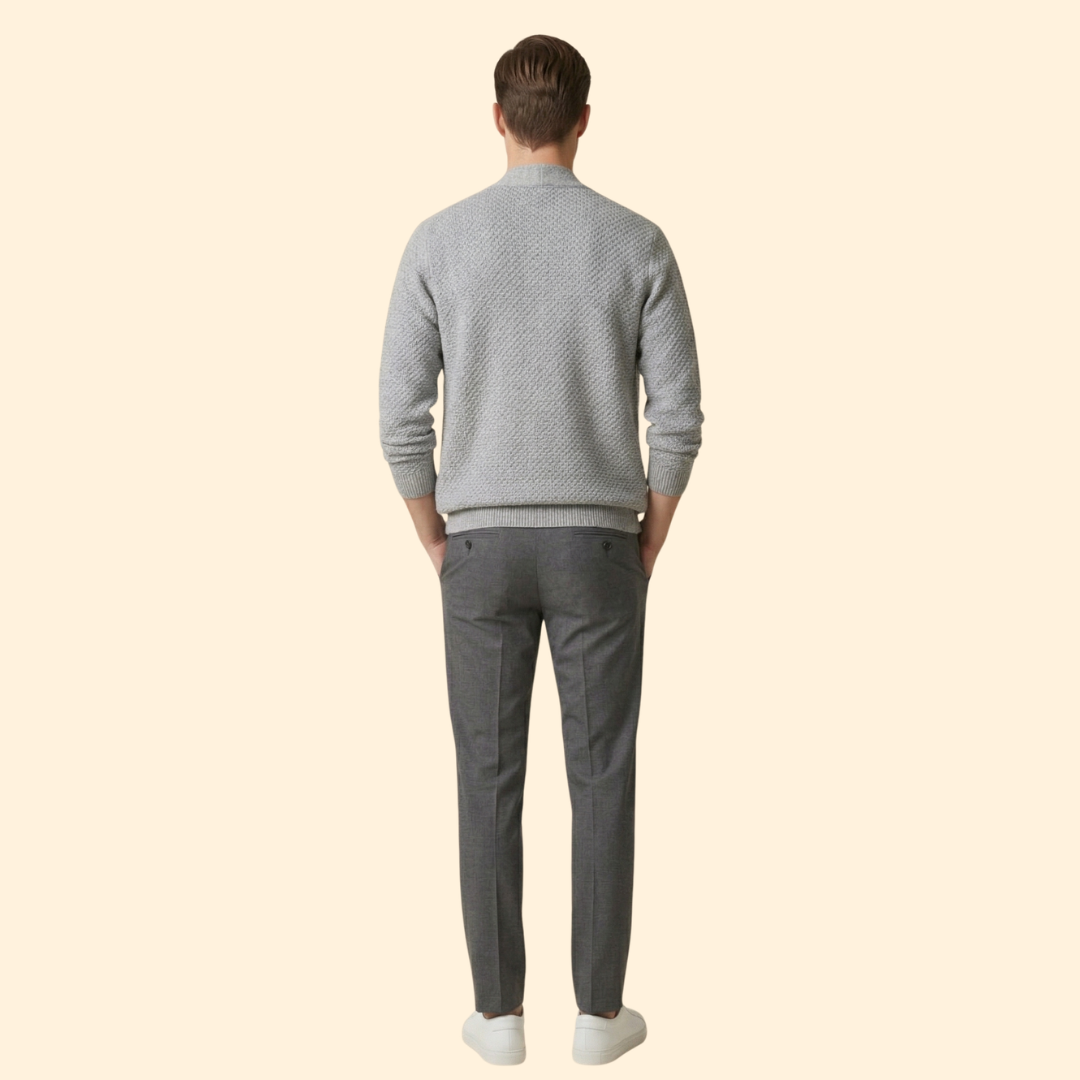 Men's Knitted Cardigan with Open Front and Ribbed Hem