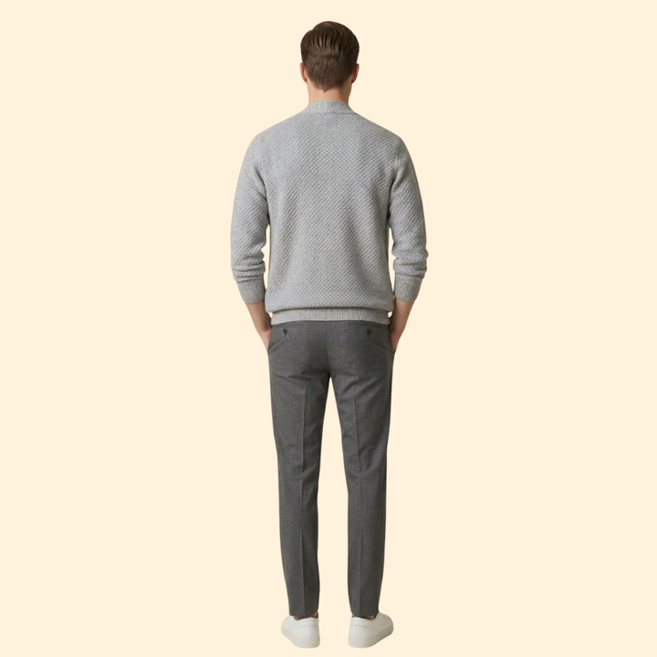 Men's Knitted Cardigan with Open Front and Ribbed Hem