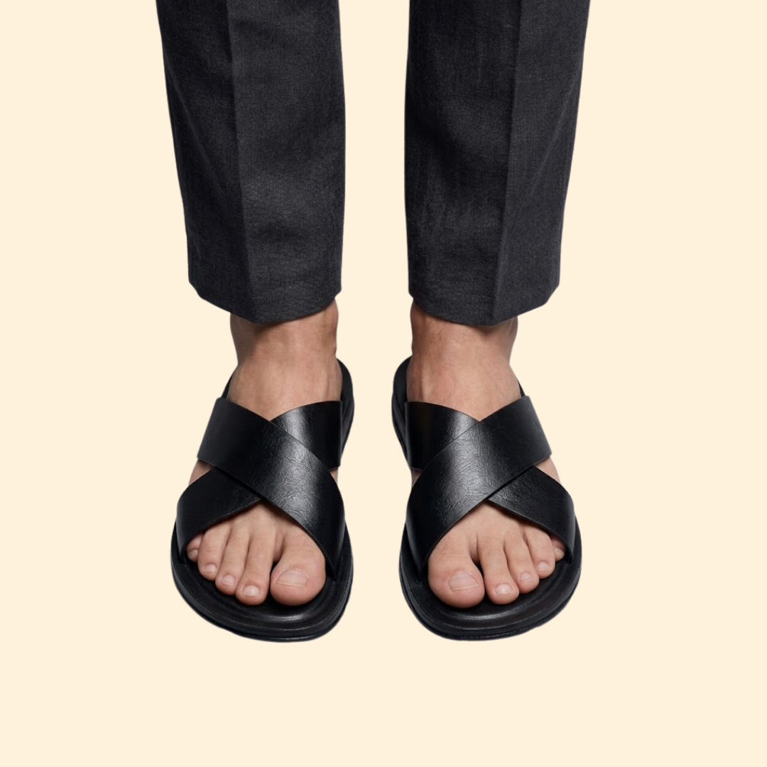 Men’s Leather Sandals with Contoured Footbed