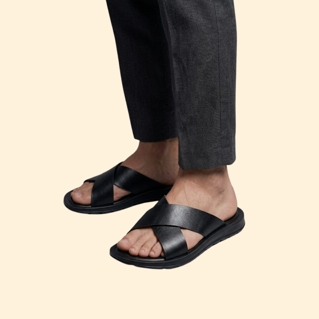 Men’s Leather Sandals with Contoured Footbed