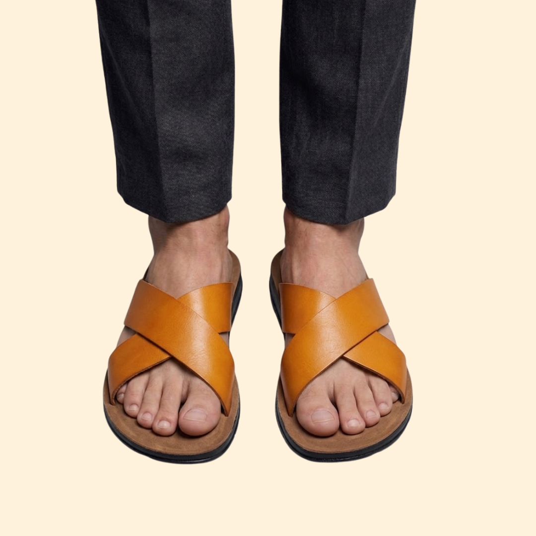 Men’s Leather Sandals with Contoured Footbed