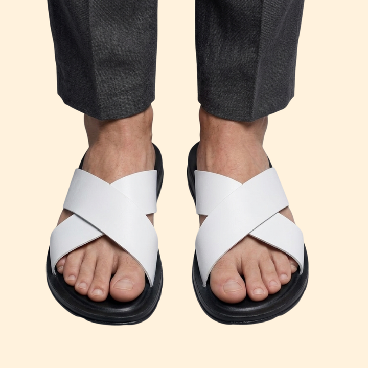 Men’s Leather Sandals with Contoured Footbed