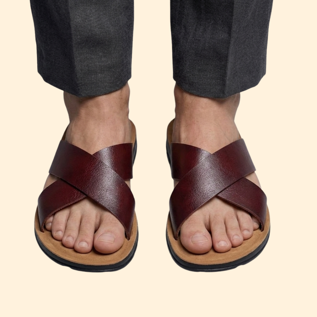 Men’s Leather Sandals with Contoured Footbed