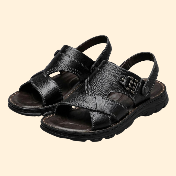 Men's Leather Sandals with Crisscross Straps