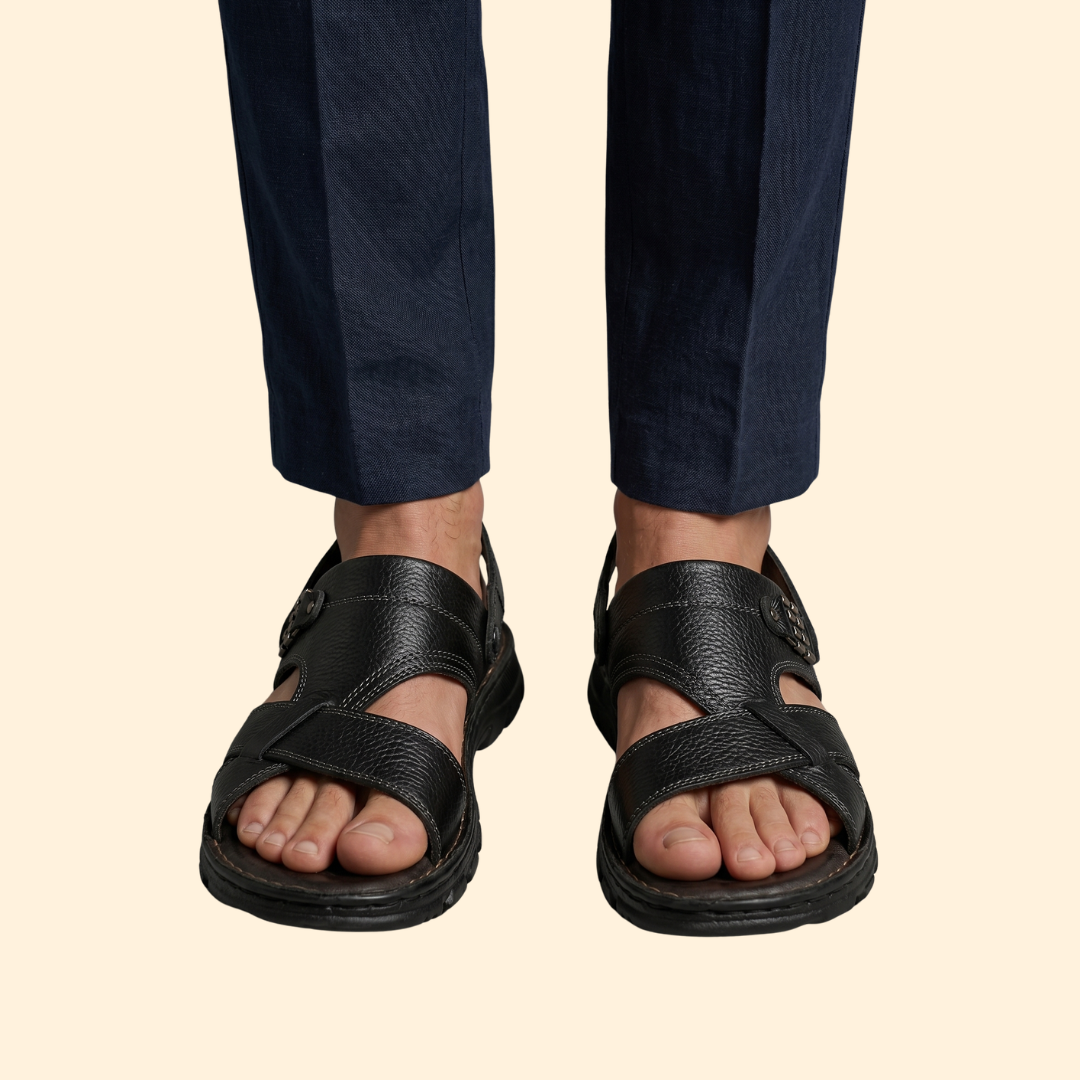 Men's Leather Sandals with Crisscross Straps