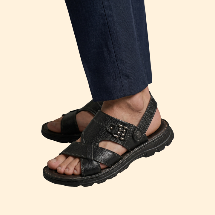 Men's Leather Sandals with Crisscross Straps