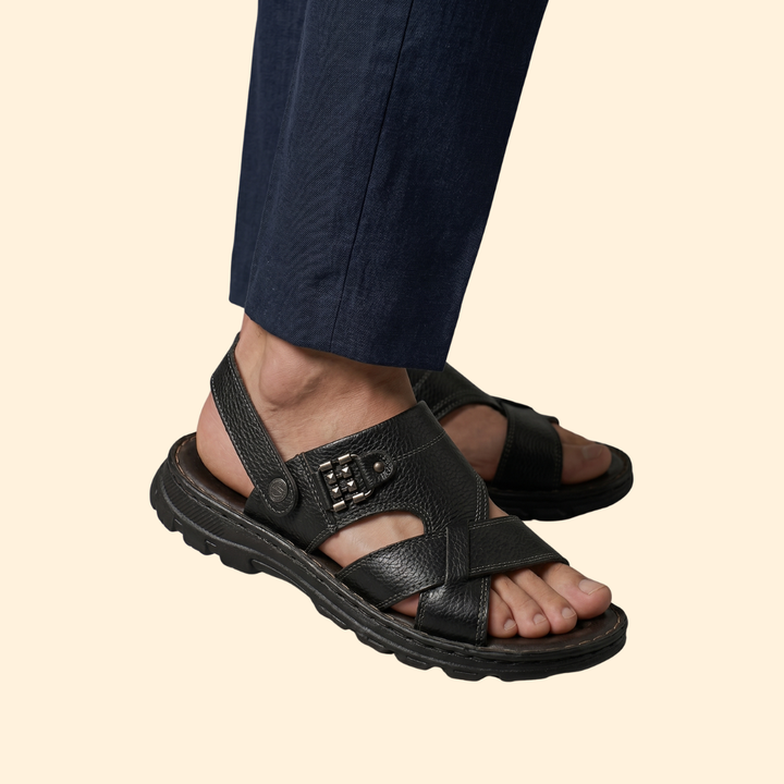 Men's Leather Sandals with Crisscross Straps