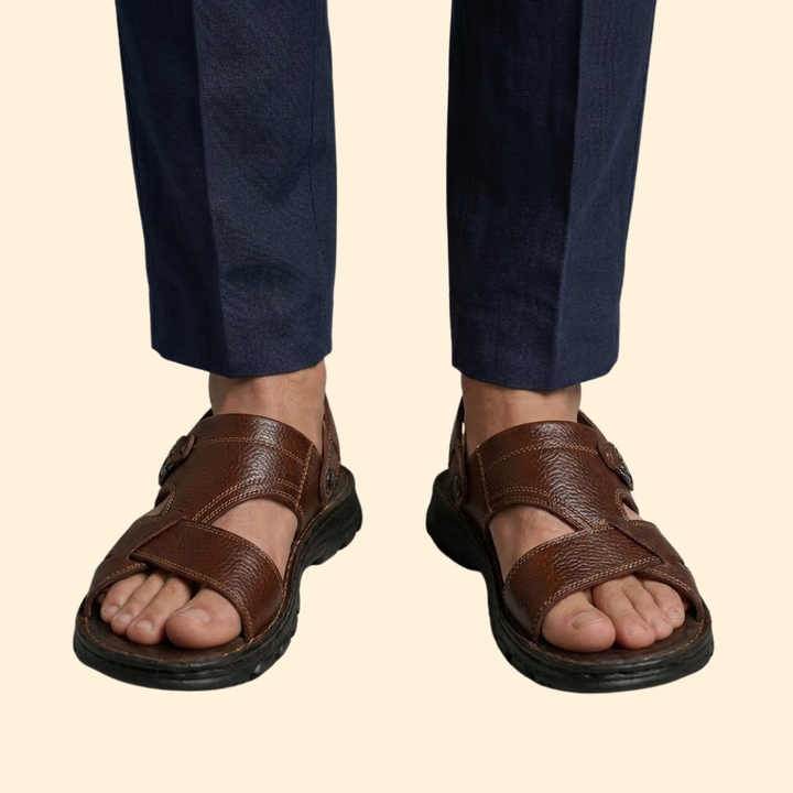 Men's Leather Sandals with Crisscross Straps