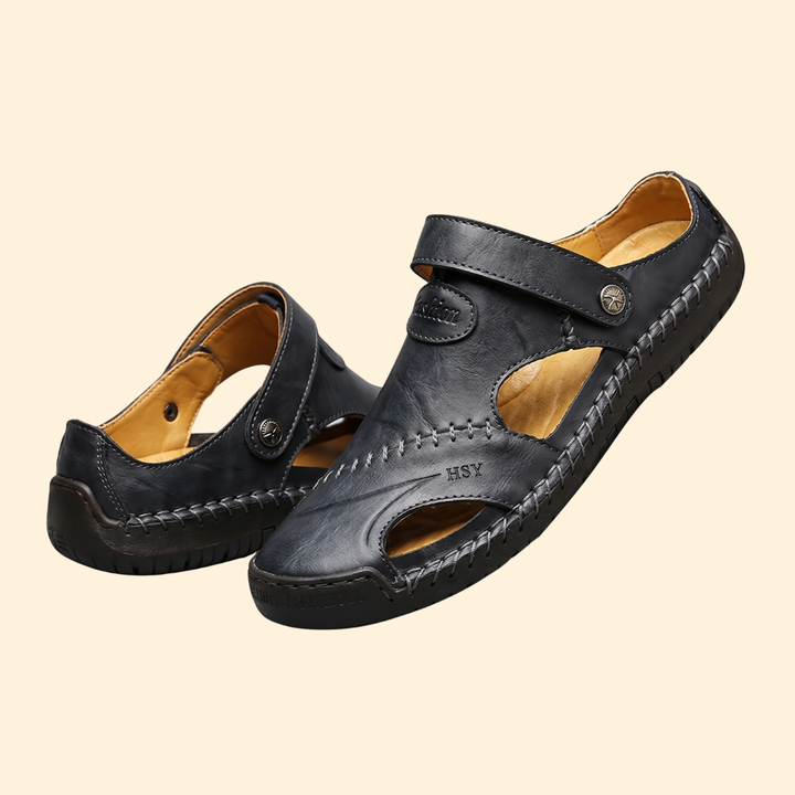Men's Leather Sandals with Cutouts
