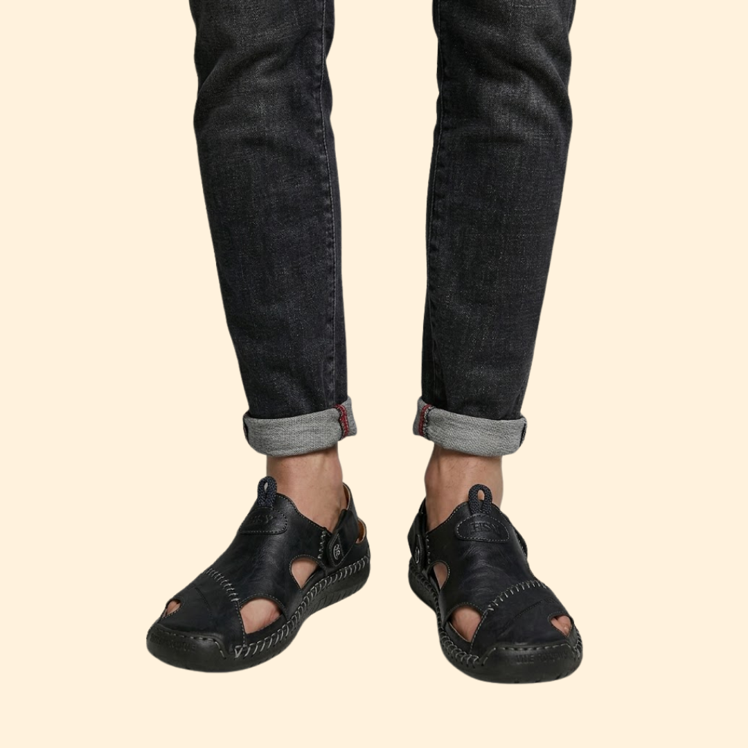 Men's Leather Sandals with Cutouts