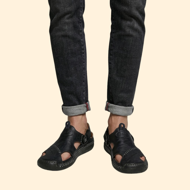 Men's Leather Sandals with Cutouts