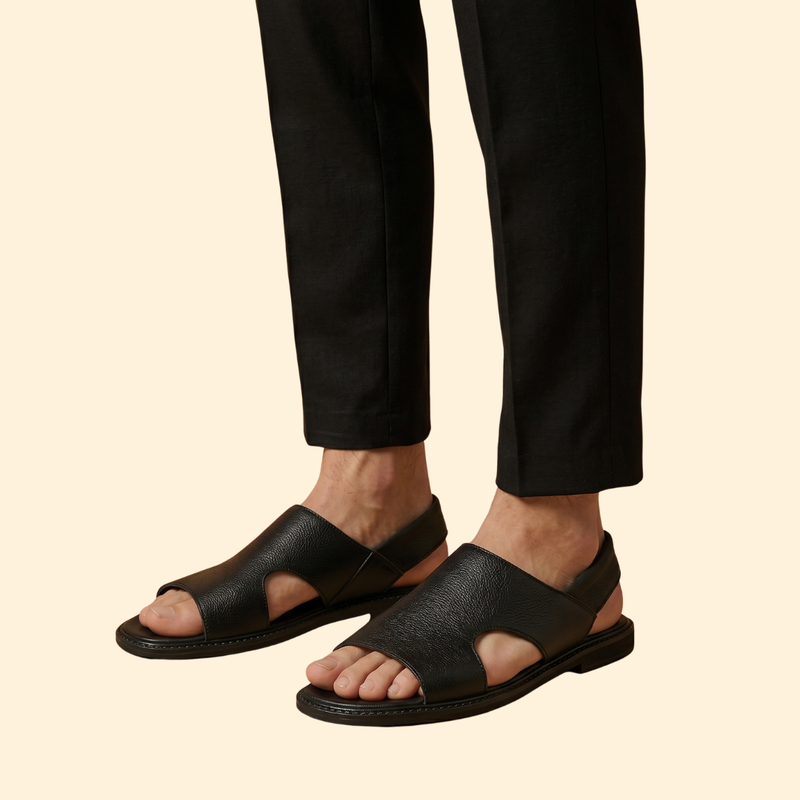 Men's Leather Sandals with Cutouts