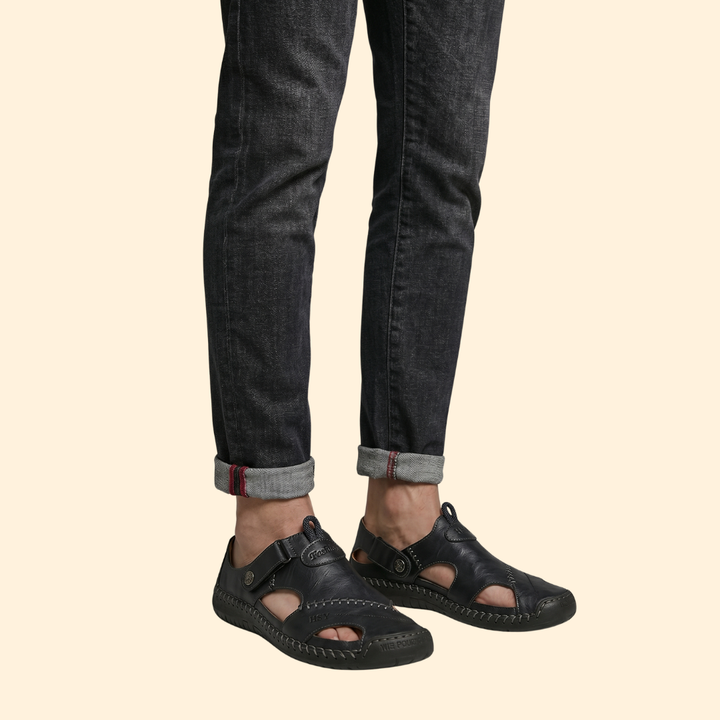 Men's Leather Sandals with Cutouts