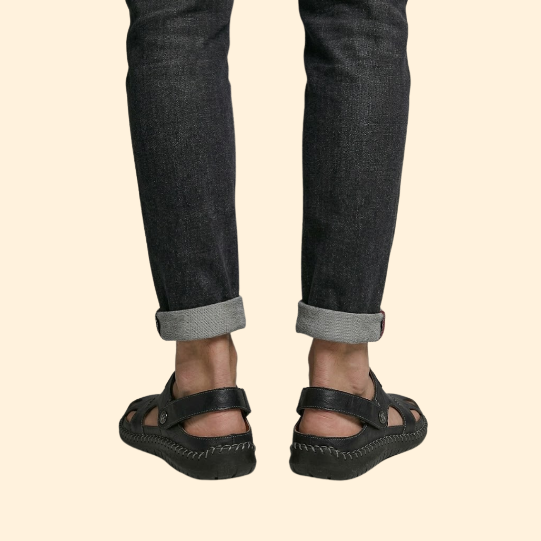 Men's Leather Sandals with Cutouts