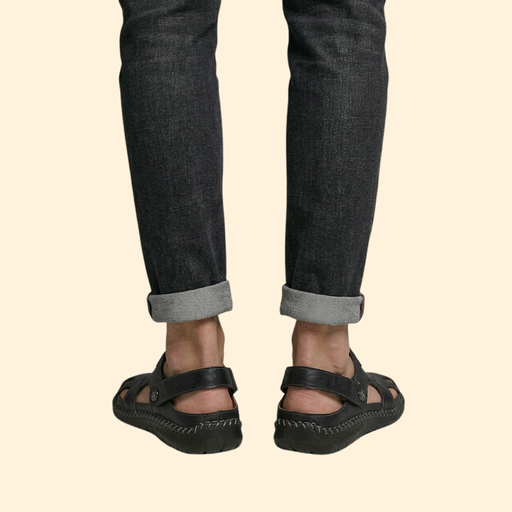Men's Leather Sandals with Cutouts