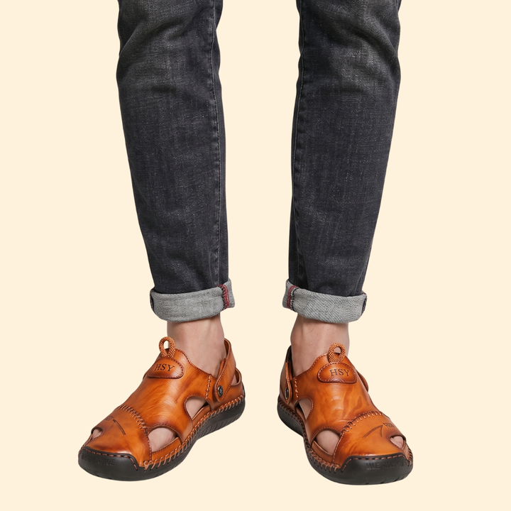 Men's Leather Sandals with Cutouts