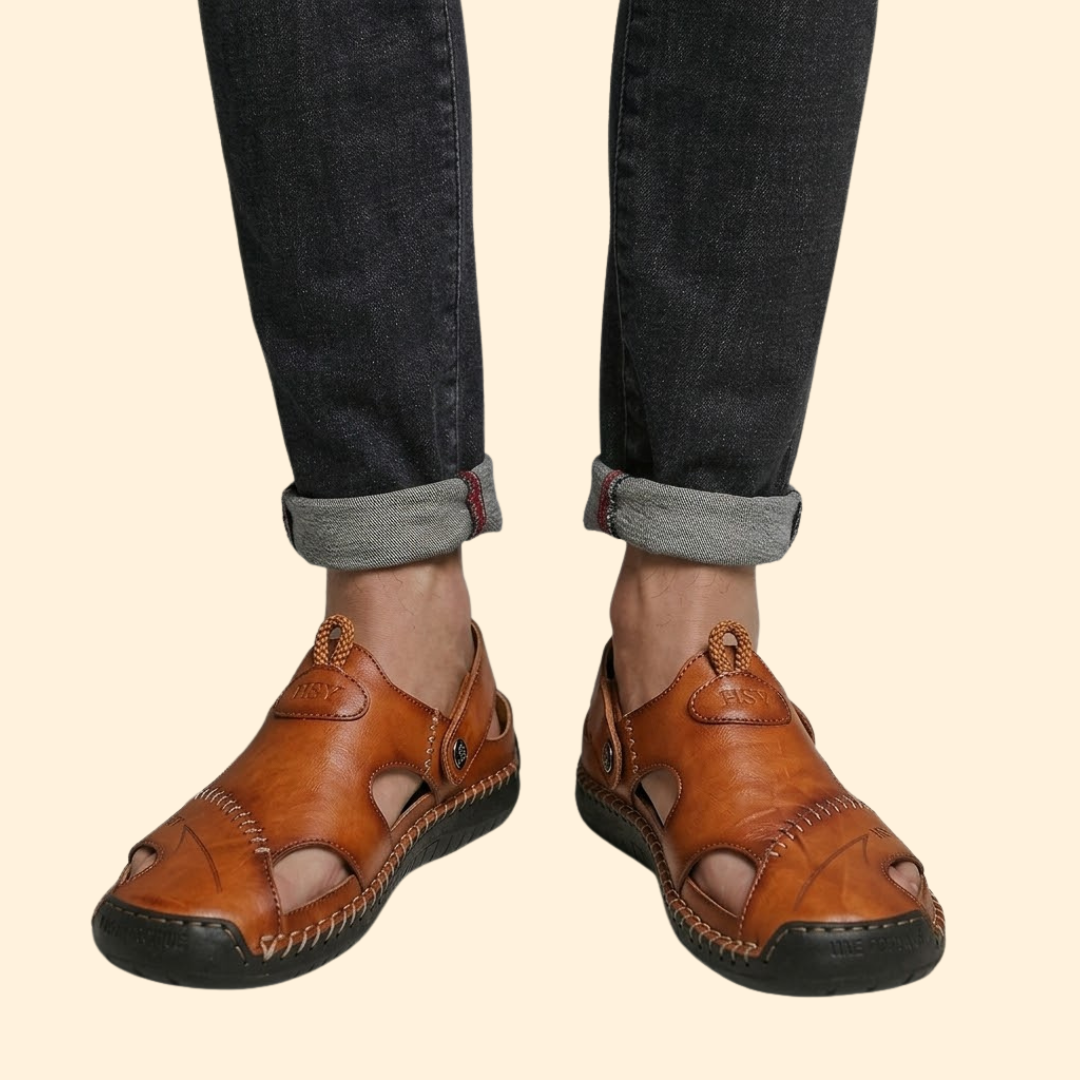 Men's Leather Sandals with Cutouts