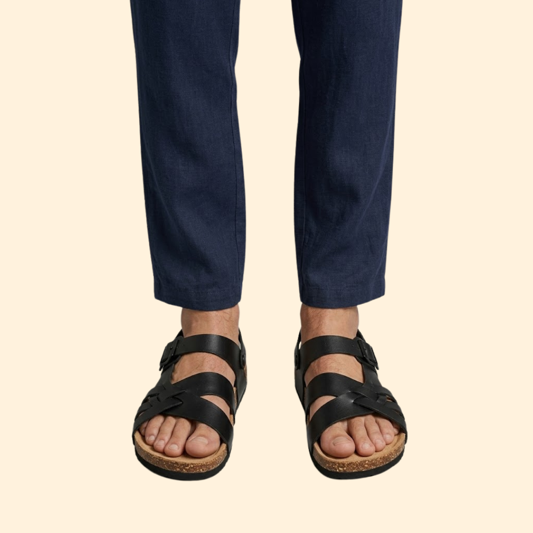 Men's Leather Sandals with Footbed