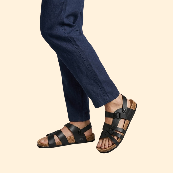 Men's Leather Sandals with Footbed