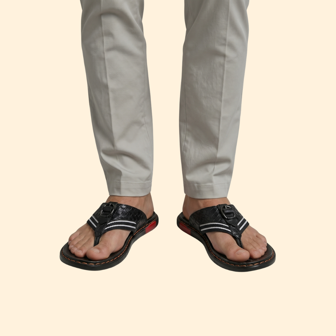 Men’s Leather Sandals with Stitching