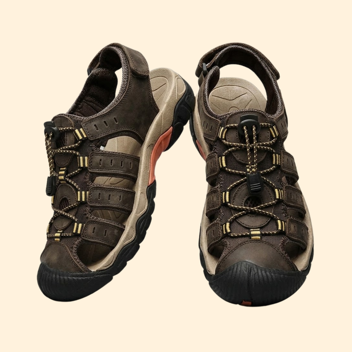 Men's Leather Sandals with Toe-Cap