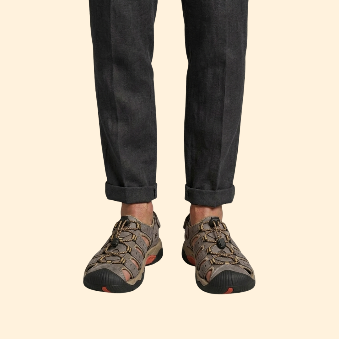 Men's Leather Sandals with Toe-Cap