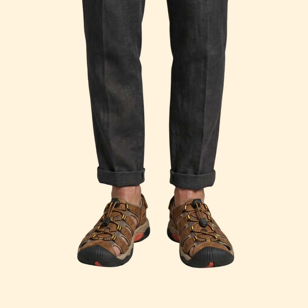 Men's Leather Sandals with Toe-Cap