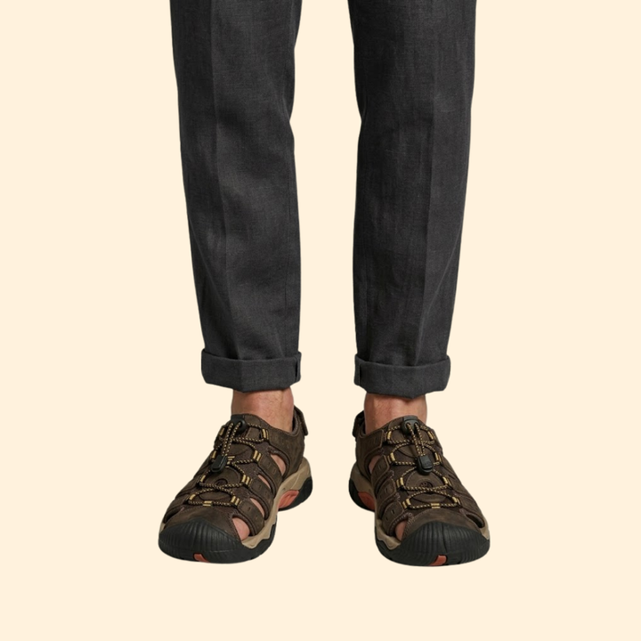 Men's Leather Sandals with Toe-Cap