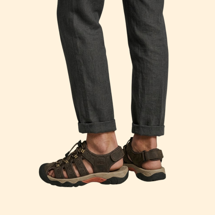Men's Leather Sandals with Toe-Cap