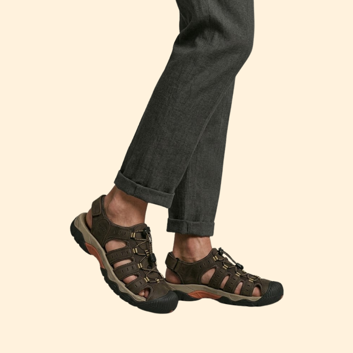 Men's Leather Sandals with Toe-Cap