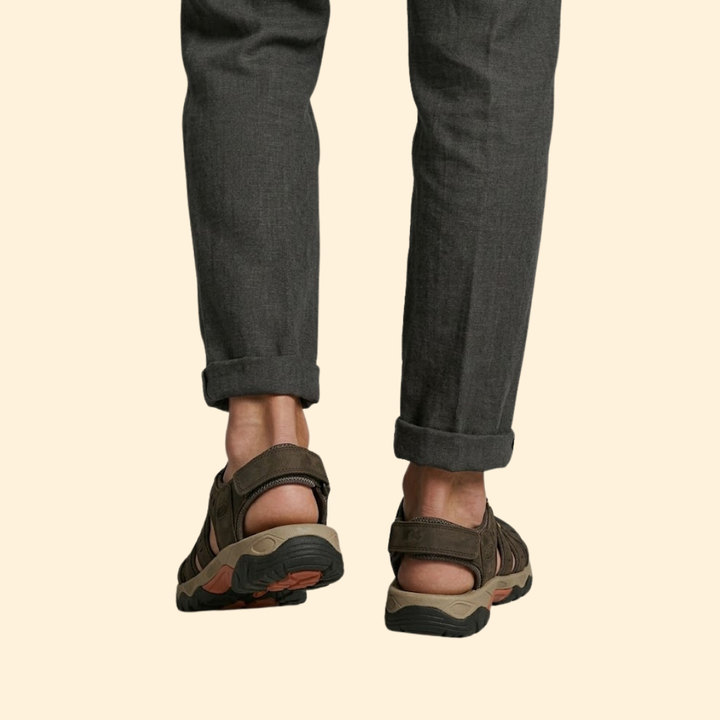Men's Leather Sandals with Toe-Cap