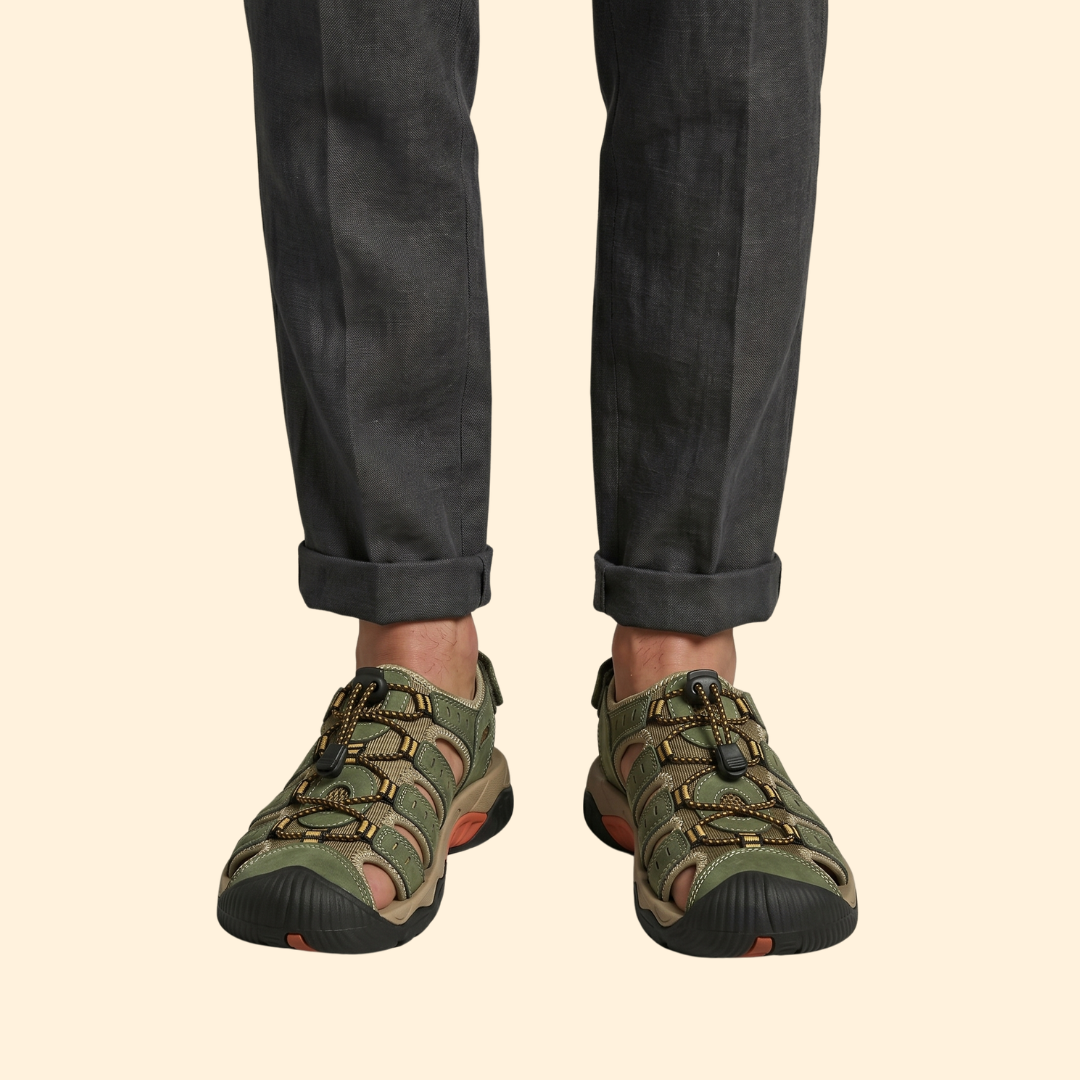 Men's Leather Sandals with Toe-Cap