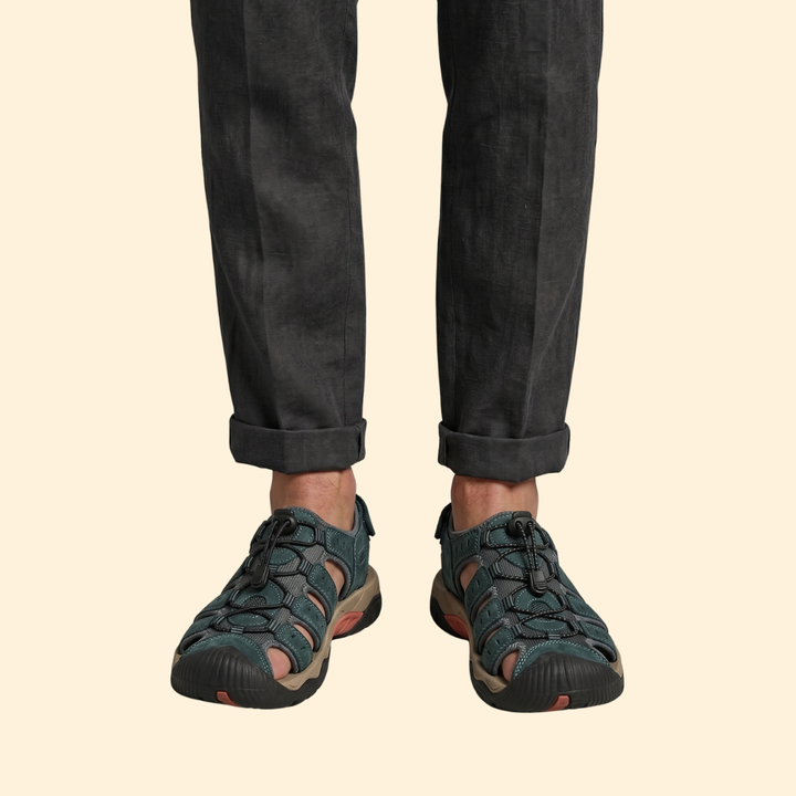 Men's Leather Sandals with Toe-Cap