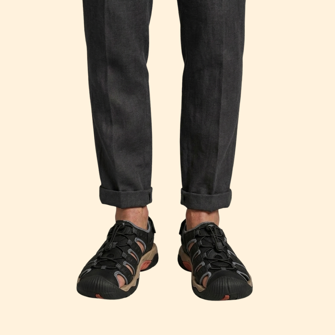 Men's Leather Sandals with Toe-Cap