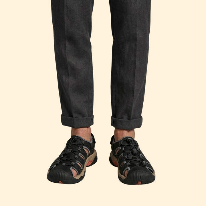 Men's Leather Sandals with Toe-Cap