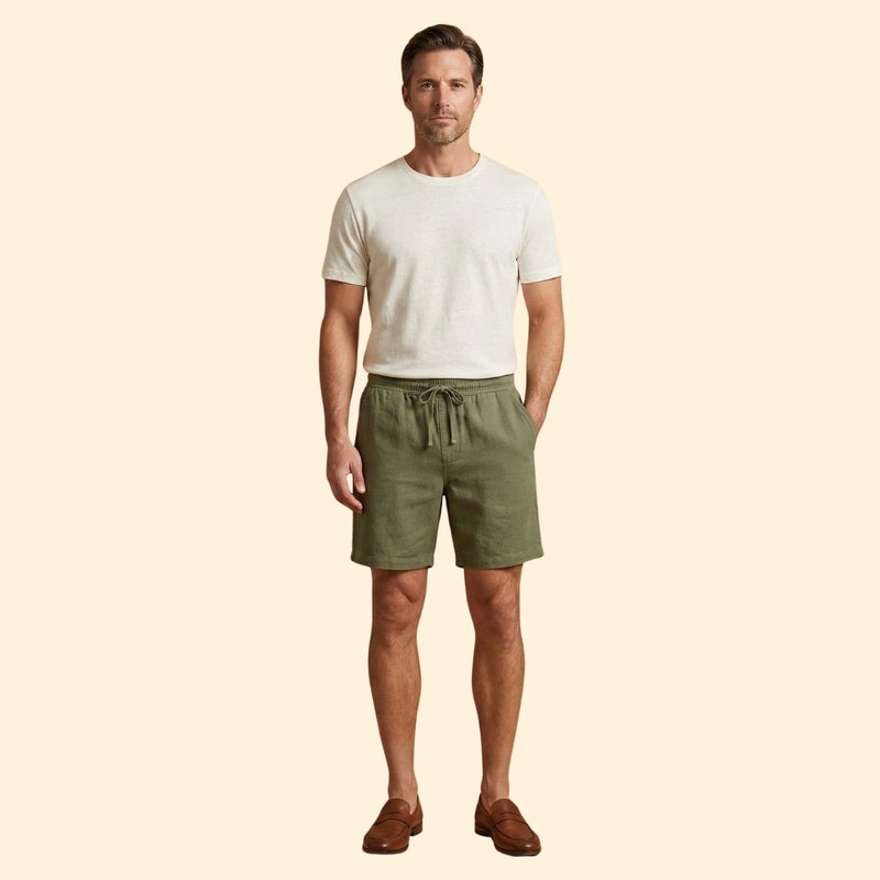 Men's Linen Shorts with Drawstring Waistband