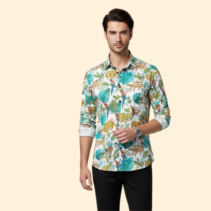 Men’s Long-Sleeve Shirt with Floral Pattern