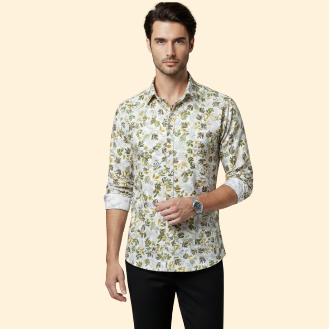 Men’s Long-Sleeve Shirt with Floral Pattern