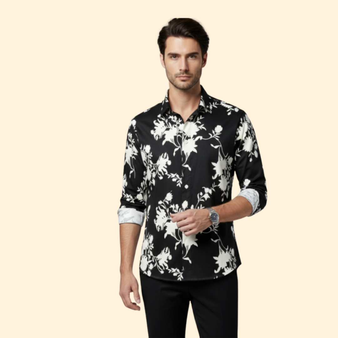 Men’s Long-Sleeve Shirt with Floral Pattern