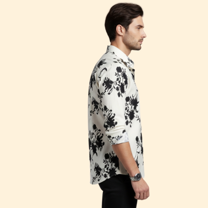 Men’s Long-Sleeve Shirt with Floral Pattern