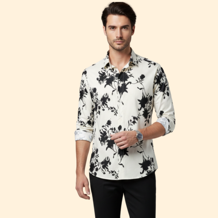 Men’s Long-Sleeve Shirt with Floral Pattern