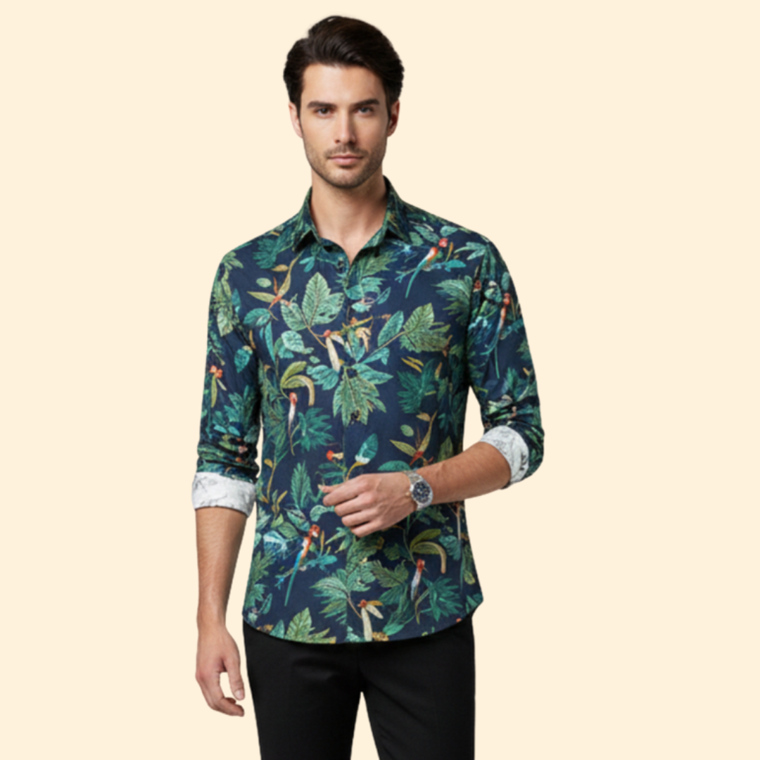 Men’s Long-Sleeve Shirt with Floral Pattern