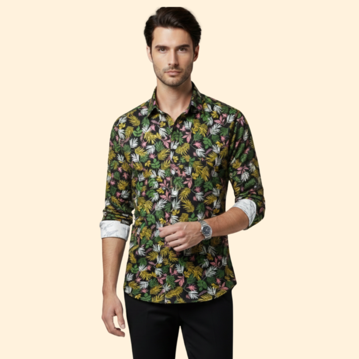 Men’s Long-Sleeve Shirt with Floral Pattern