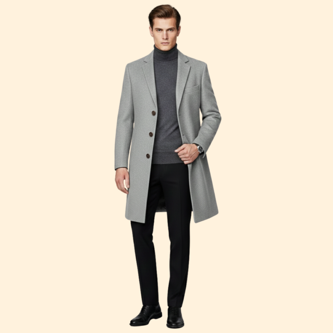 Men’s Long Coat with Button Closure